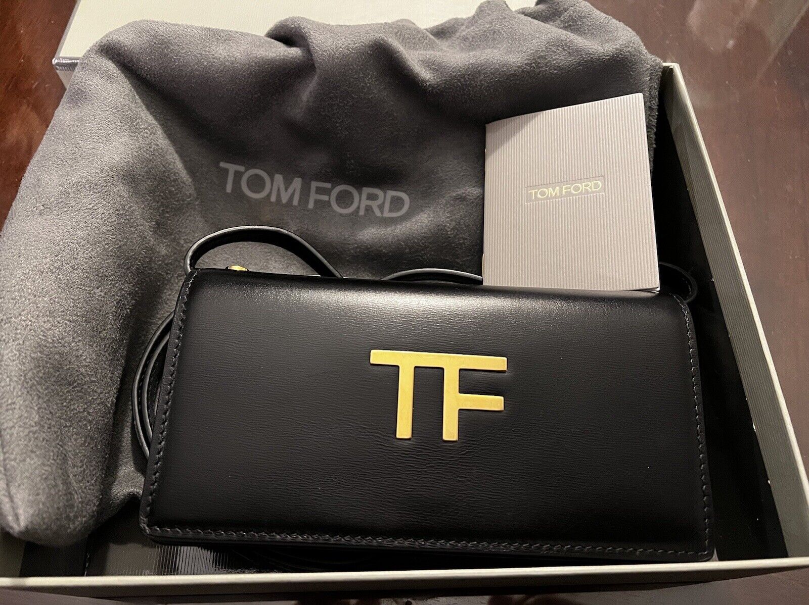 Tom Ford Plaque Mini Bag Clutch Cross Black Leather |