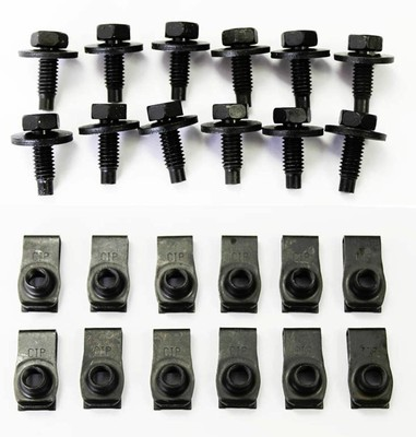 #ad NEW Torino Cougar Mustang Fender Bolts and Clip Nuts Set of 24 Black w Washers $14.95