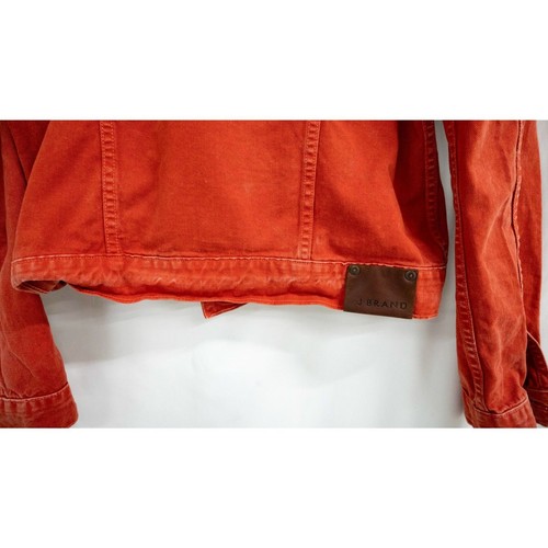 J Brand Vin Magma Red Orange Denim Leather Back Pach Trucker Jean Jacket L - Picture 4 of 14