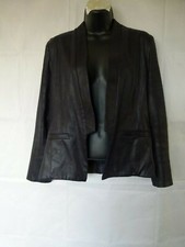 Winona France Women  s Blazer Jacket Open Front Faux Leather Navy Size L