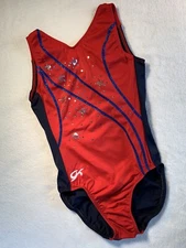 GK ELITE Gymnastics USA Leotard STARS & STRIPES Flag SEQUIN BLING Patriotic  AS