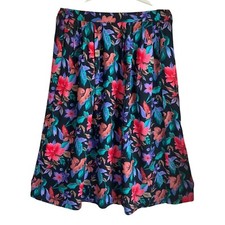 Vintage Sag Harbor Womens Medium Midi Skirt Dark Floral Pull-on A-Line Colorful