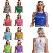 Women Tops Stage Shows Clubwear Glitter Tank Top Casual Vest Daily Life Fashion