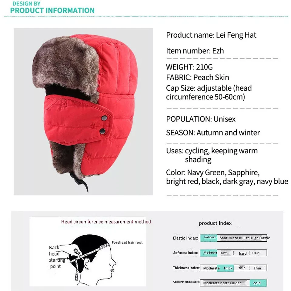 Sombrero de lana de invierno con solapa para oreja a prueba de viento Máscara de esquí Gorra Sombrero para hombres Mujeres Clima frío Foto 4 de 4