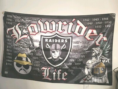 Lowrider Man Style 3X5 Flag 1938-1996 Years  Raiders  Aztec Warriors 