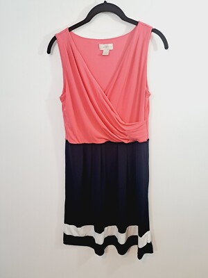 Loft Petites Women's Color-block Sheath Dress Coral Blue Size Small Petite  | eBay