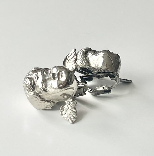 Vintage Sterling Cupid Head Clip on Earrings - Picture 2 of 16