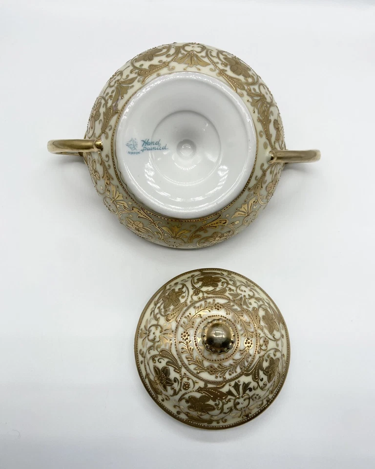 C. 1891-1911 NIPPON Japan Large SUGAR BOWL & CREAMER Gold Gilt Moriage - Image 4 of 4