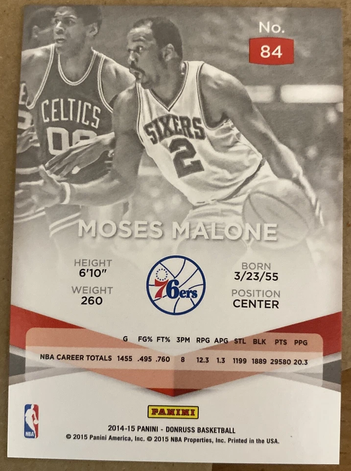 2014-15 Donruss #84 Moses Malone 76ers 13 /25 - Image 4 of 4
