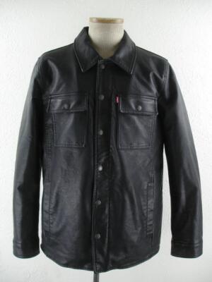 Levi's Men's sz S Black Faux Leather Classic Trucker Jacket Red