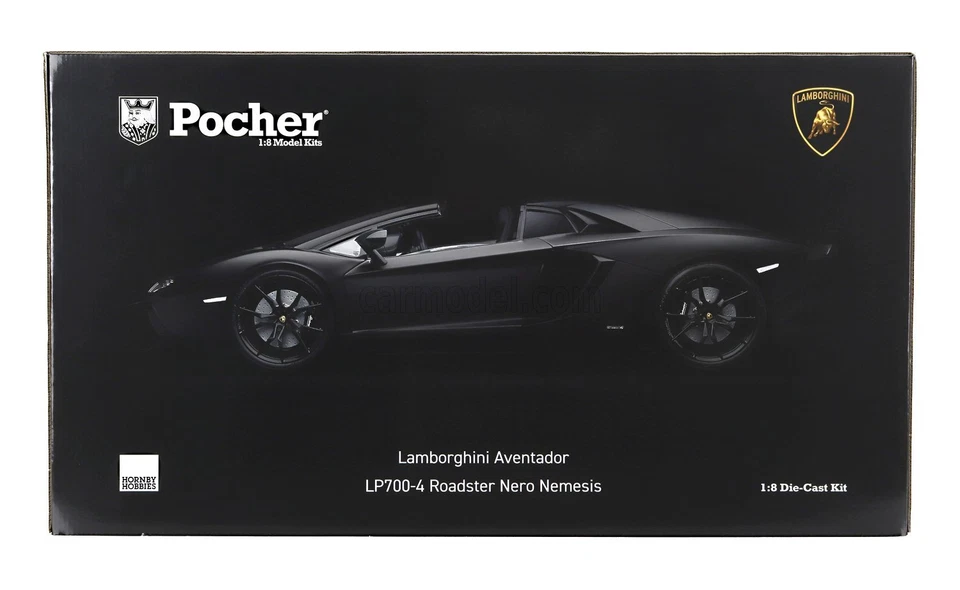 KIT MODELLINO AUTO STATICO LAMBORGHINI AVENTADOR LP700-4 ROADSTER 2013 NERO 1/8 - Immagine 3 di 4