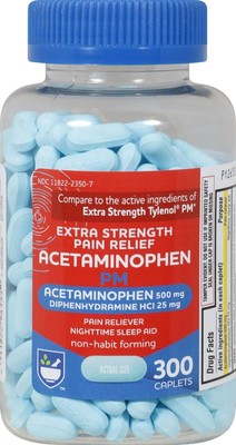 Extra Strength Pain Relief Acetaminophen Pm Caplets 500mg Acetaminophen / 25m...