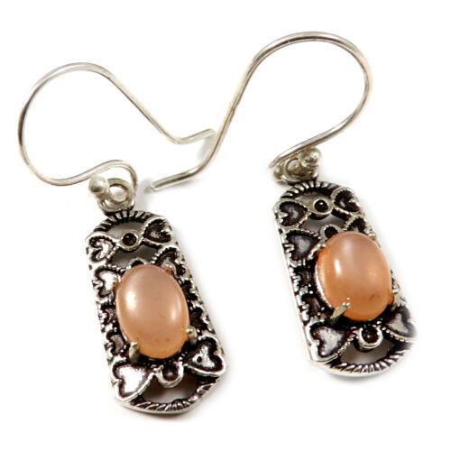 Peach Moonstone Natural Gemstone Jewelry 925 Sterling silver Earring SEG10A - Photo 1/4