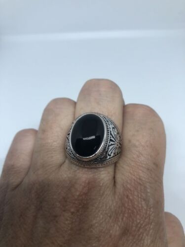 Vintage 925 Sterling Silver Genuine Black Onyx Ring Size 8.25 - Foto 1 di 6