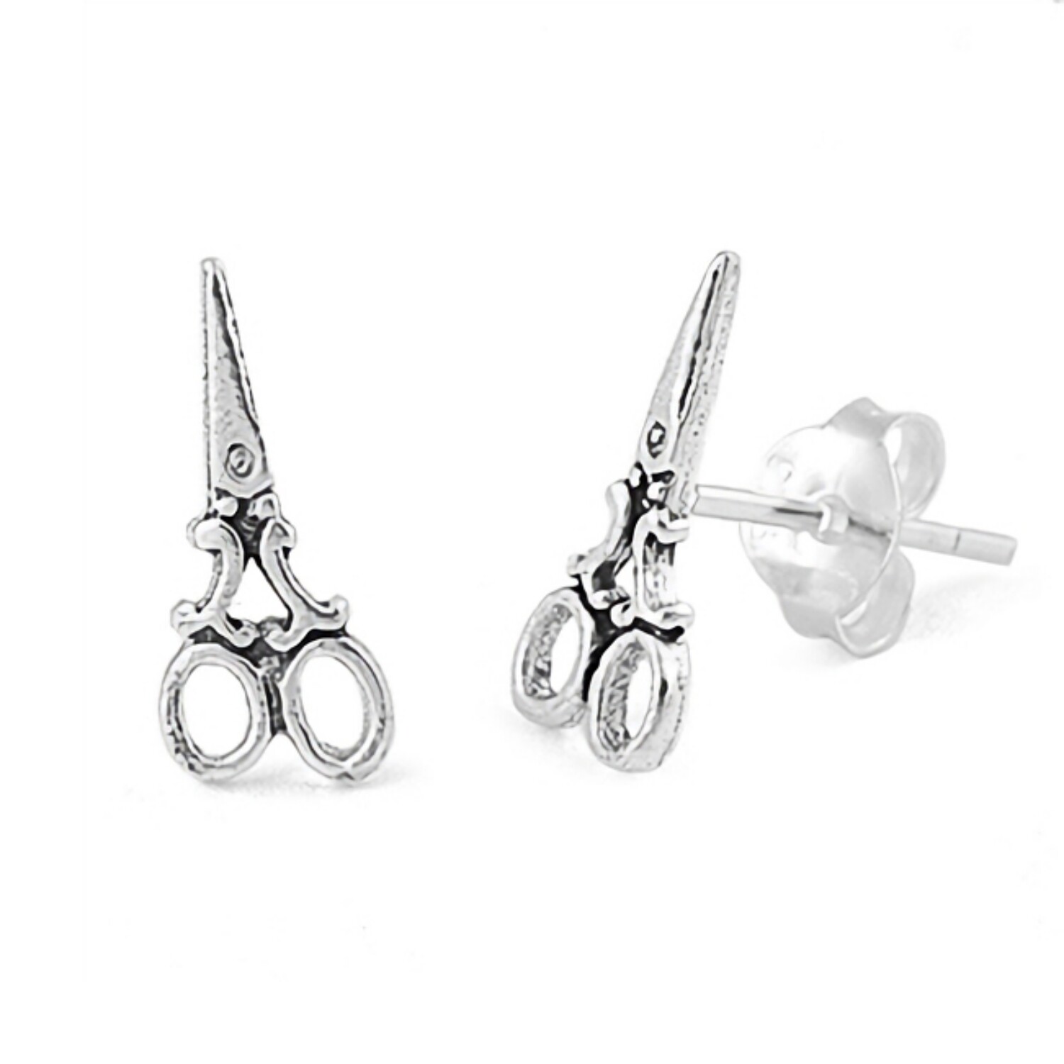 925 Sterling Silver 11mm Scissors Stud Earrings Fashion Push Back  -image