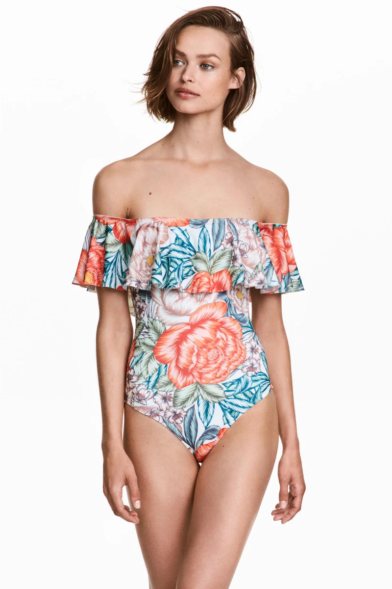 Floral off clearance the shoulder swimsuit