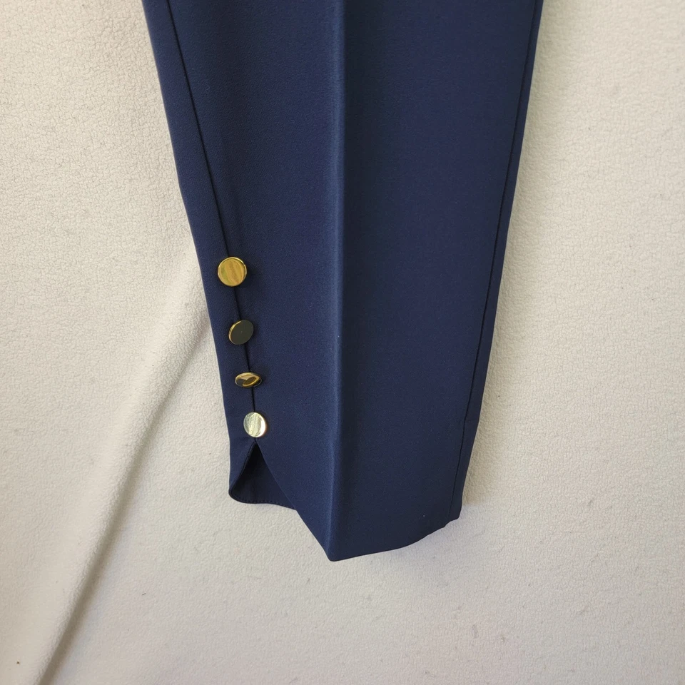 Sharagano Womens Blue Flat Front Pants gold button Straight Leg Mid Rise Size 8 - Image 4 of 4