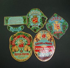 CAS  LOT 6 ETIQUETTES ANCIENNES CASSIS SIROP ALCOOL OLD LABELS BOISSON FRUIT