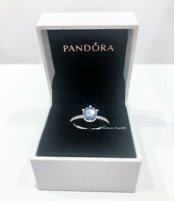 NEW Authentic PANDORA 925 Silver Blue Sparkling Crown CZ Ring