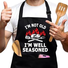 Funny Grilling Aprons Gifts I'm Not Old I'm Well Seasoned Black Kitchen Apron...
