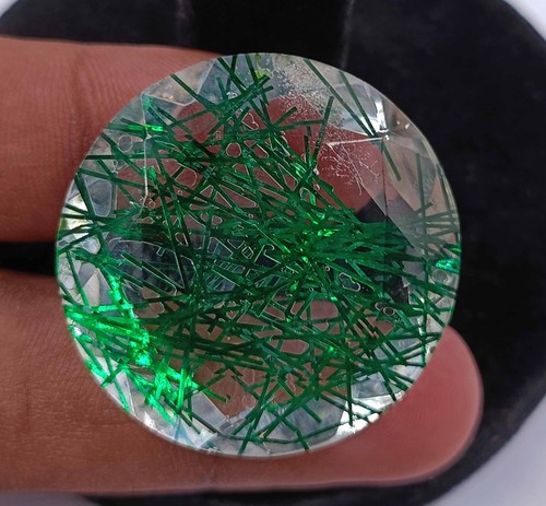 87CT IGL Certified Green Rutilated Quartz Round Cut Loose Gemstone 24JL - Picture 3 of 7