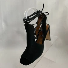 H by Halston Zoe Heels Black Leather Suede Peep Toe Slingback Ankle Tie Size 6M
