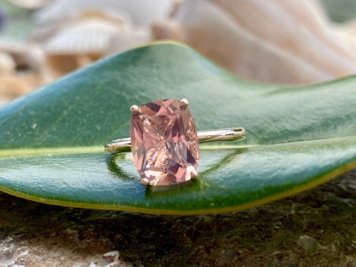 925 Sterling Silver Cushion Cut Morganite Engagement Ring, Wedding Ring For Gift - Picture 1 of 17