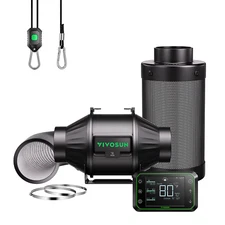 VIVOSUN AeroZesh T4 4'' 210 CFM Inline Duct Fan w/E42A,Carbon Filter &8' Ducting