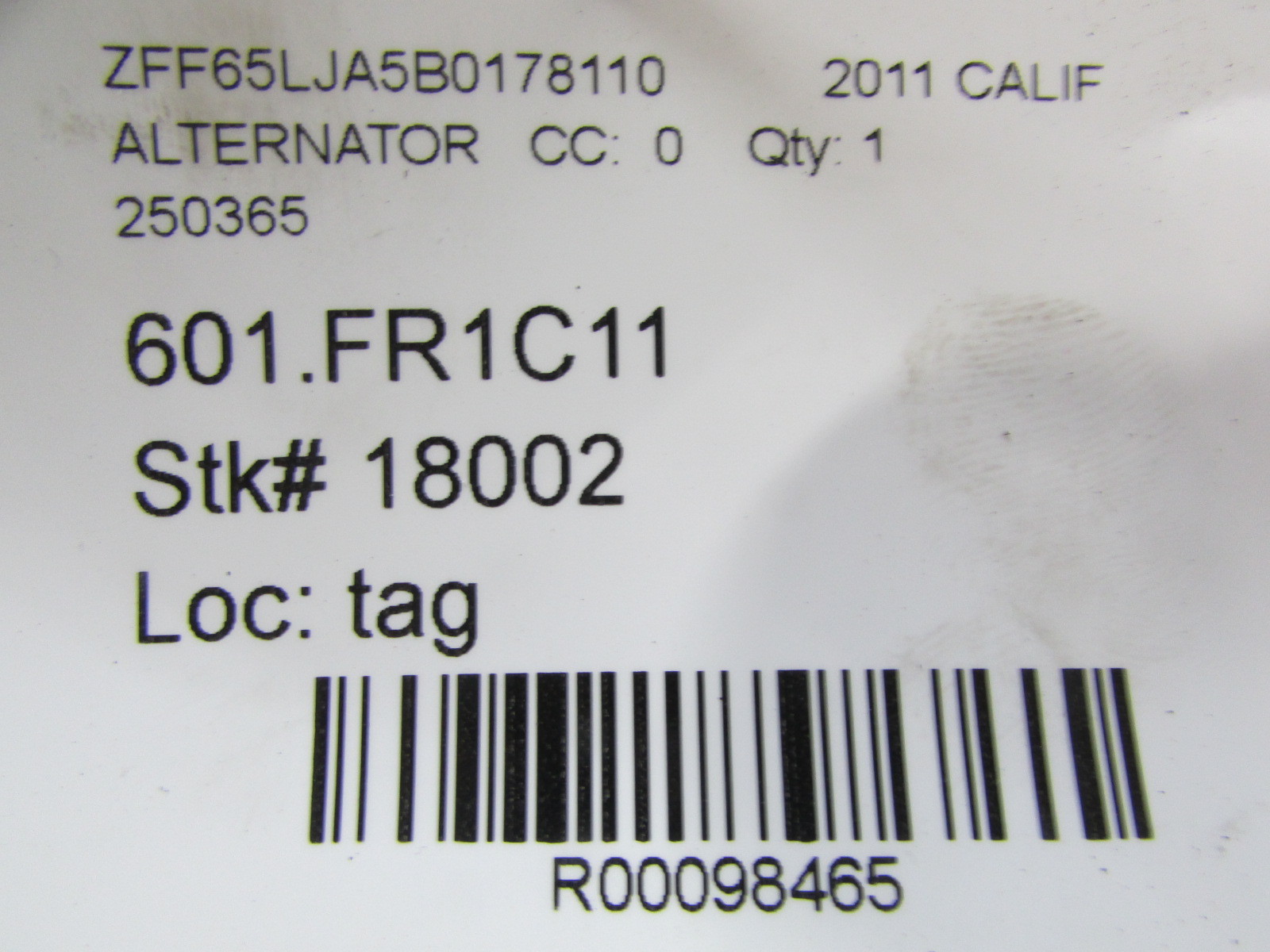 Ferrari California, Alternator, Used, P/N 250365