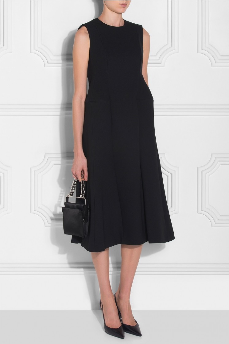 BALENCIAGA Hourglass Sleeveless Flared Gabardine Midi Dress