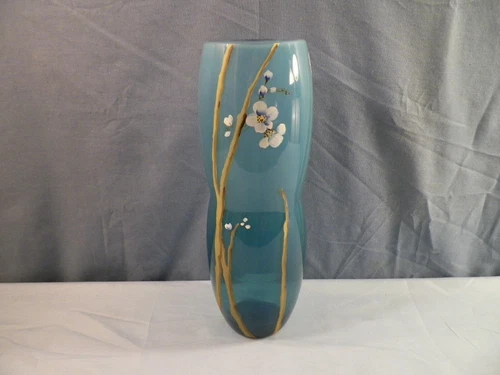 Fenton Hand Painted Cherry Blossoms on Indigo Blue Glass Limited Ed. Vase INV2