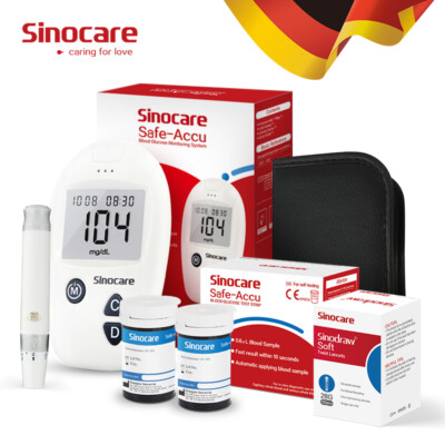 Sinocare Blutzuckermessgerät Set mit 100 Teststreifen Blutlanzetten Diabetes-Set