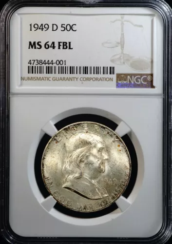 1949-D Silver Franklin Half Dollar NGC MS 64 FBL with Toning 444
