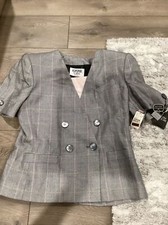 NWT Kasper for ASL Petite Sz 10 Blazer Stripe Grey/pink With Xtra Button