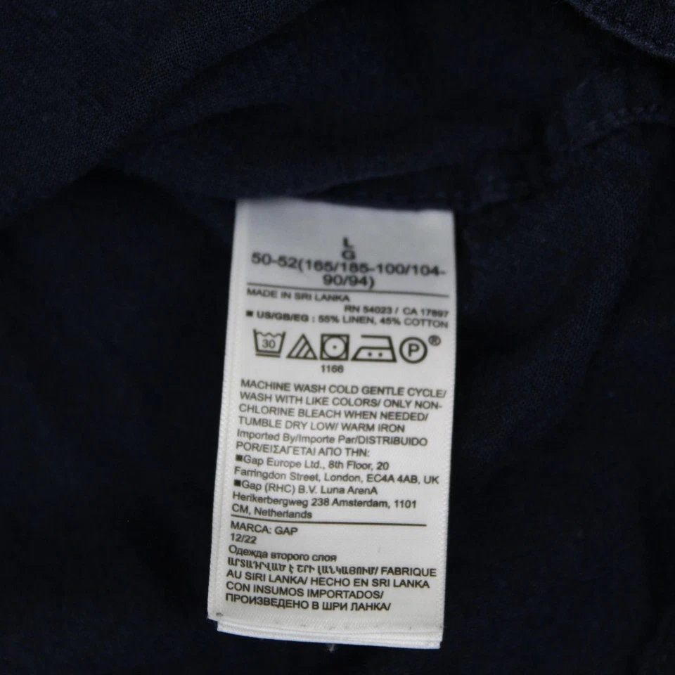 GAP Shirt Mens Large Classic Navy Blue Short Sleeve Linen Cotton Button Up - Image 4 of 4