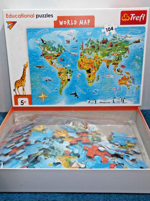 WELTKARTE - 104 XXL TEILE TREFL PUZZLE - 100% VOLLSTÄNDIG, SEHR GUTER ZUSTAND