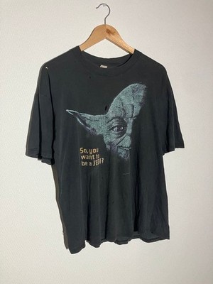 1996 Star Wars Yoda Vintage Single Stitch T-Shirt Black Fade Jedi Quote