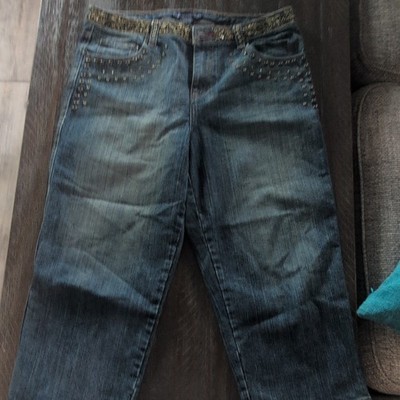 BACCINI Women's Studded Blue Denim Capri Jeans Petite 12P Medium Wash