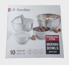 Finedine 10pc Stainless Steel Mixing Bowl Set With Lids
