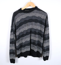 90s David Taylor Sweater Men's XL Gray Black Textured Stripe Knit USA Made VTG