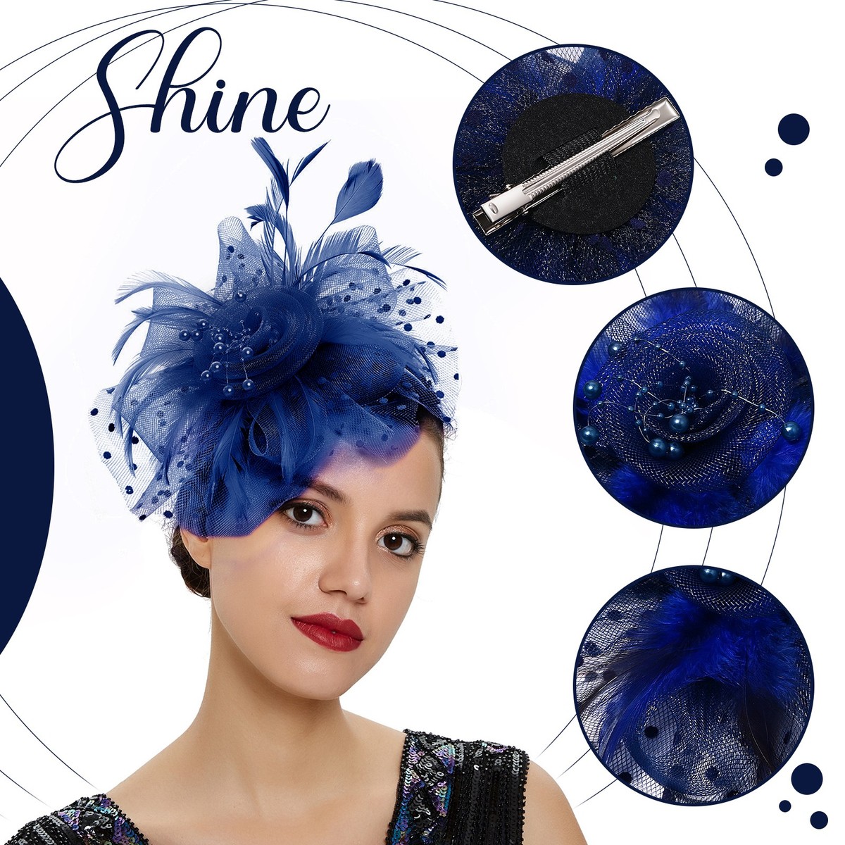 4414 Women Tulle Feather Fascinators With Headband And Clip Elegant Women main image 2