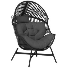 Image of Outsunny Standing Rattan Garden Egg Chair with Headrest, Charcoal Grey