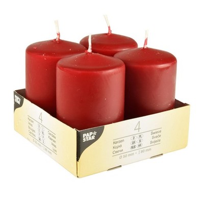 4 Stumpenkerzen Ø 50 mm · 80 mm bordeaux