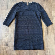 Sezane Black Crochet Lace Long Sleeve Shift Mini Dress/ Swim Cover Up 36/4