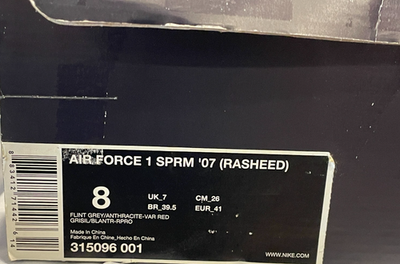 Nike Air Force 1 Supreme '07 Rasheed Wallace Mens 8 Flint Grey