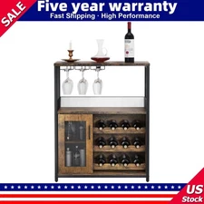 Wine Bar Cabinet Industrial Coffee Bar Cabinet for Liquor and Glasses Storage