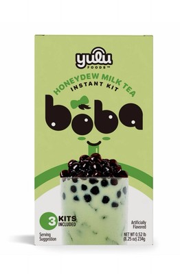   New Yulu Foods Honeydew Melon Instant Boba Milk Tea Bubble 3-Kits Box 8.25oz
