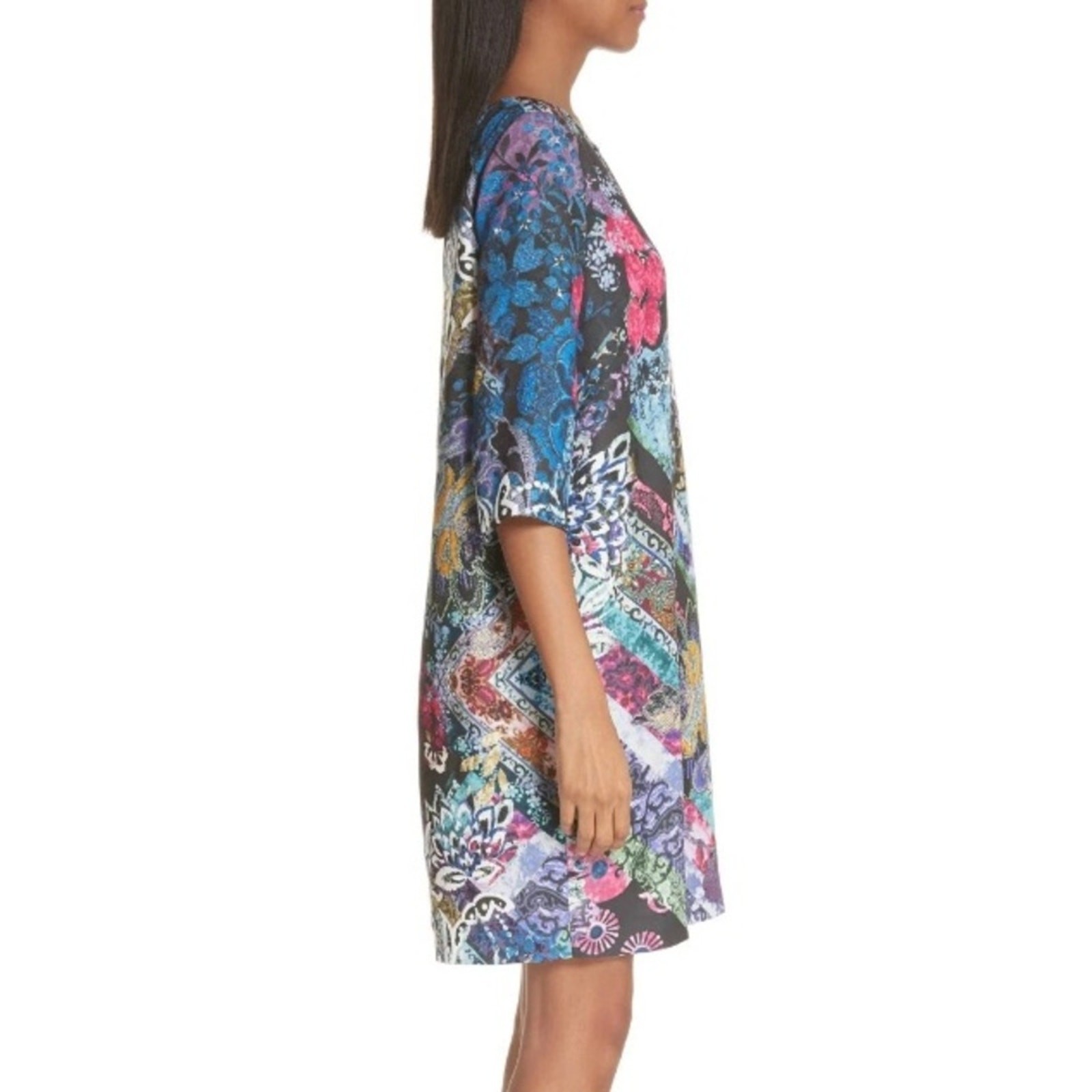 FUZZI Floral Multicolor Patchwork PrintShift Tuni… - image 3