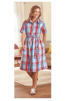NWT Anthony Richards 22W Blue Red 4th Of July BELT Midi Dress Plaid Summer 