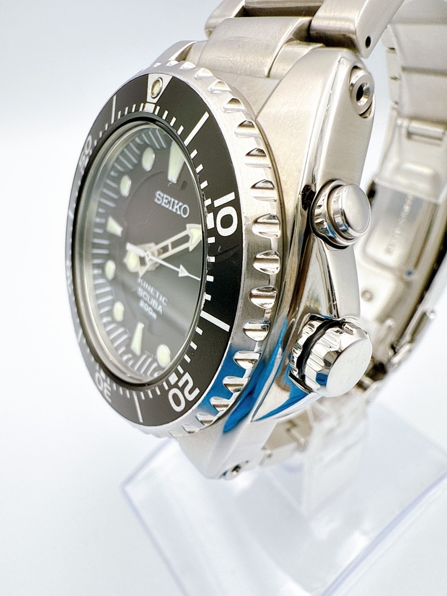SEIKO Kinetic Scuba Divers 5M62-0BL0 Black Dial Watch New batt JP